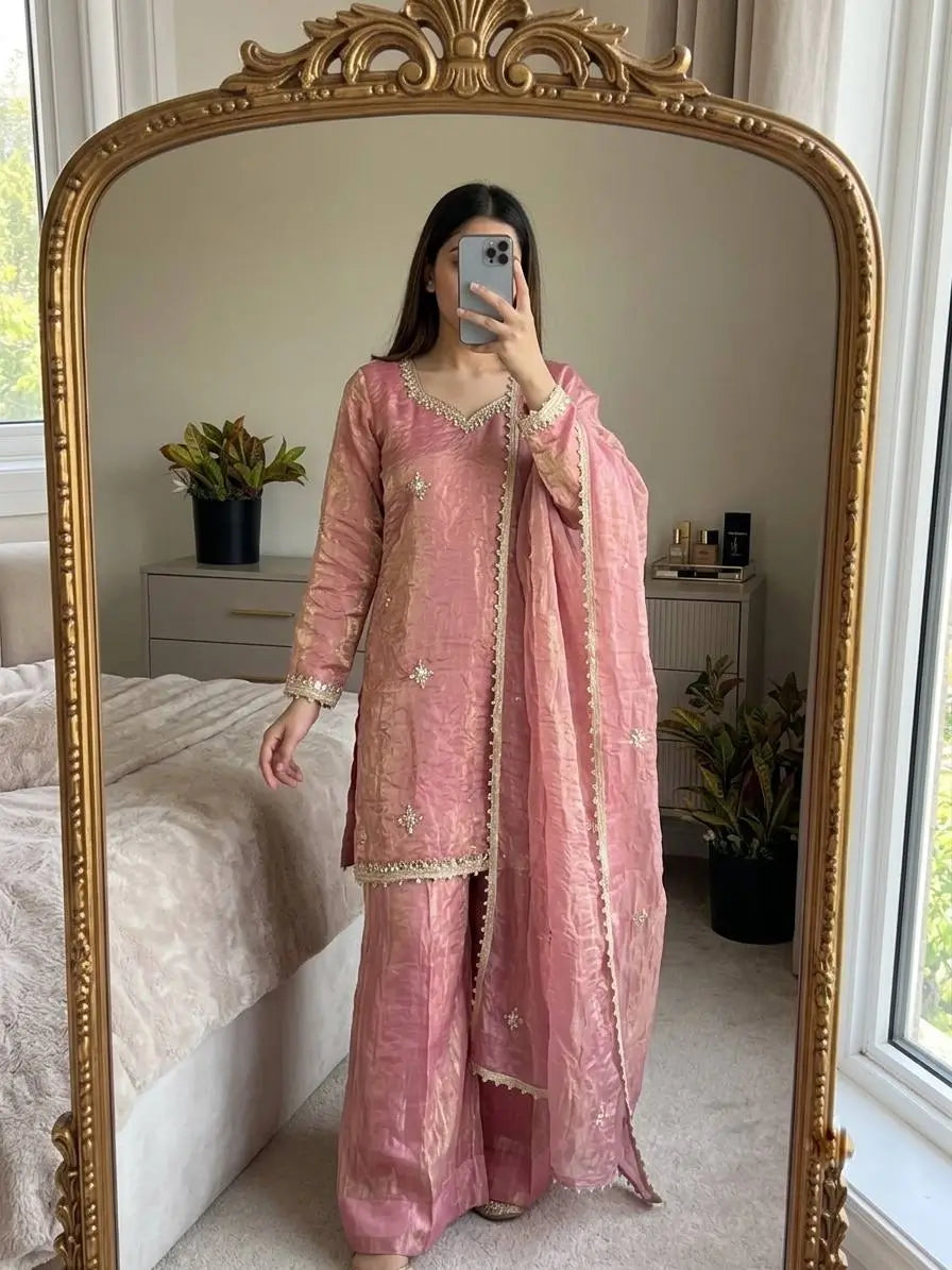 Dusty Rose Mirror Sharara Set