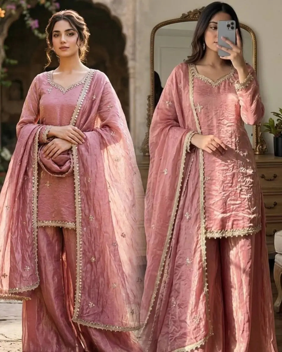 Dusty Rose Mirror Sharara Set