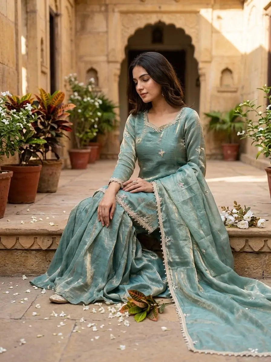 Dusty Rose Mirror Sharara Set