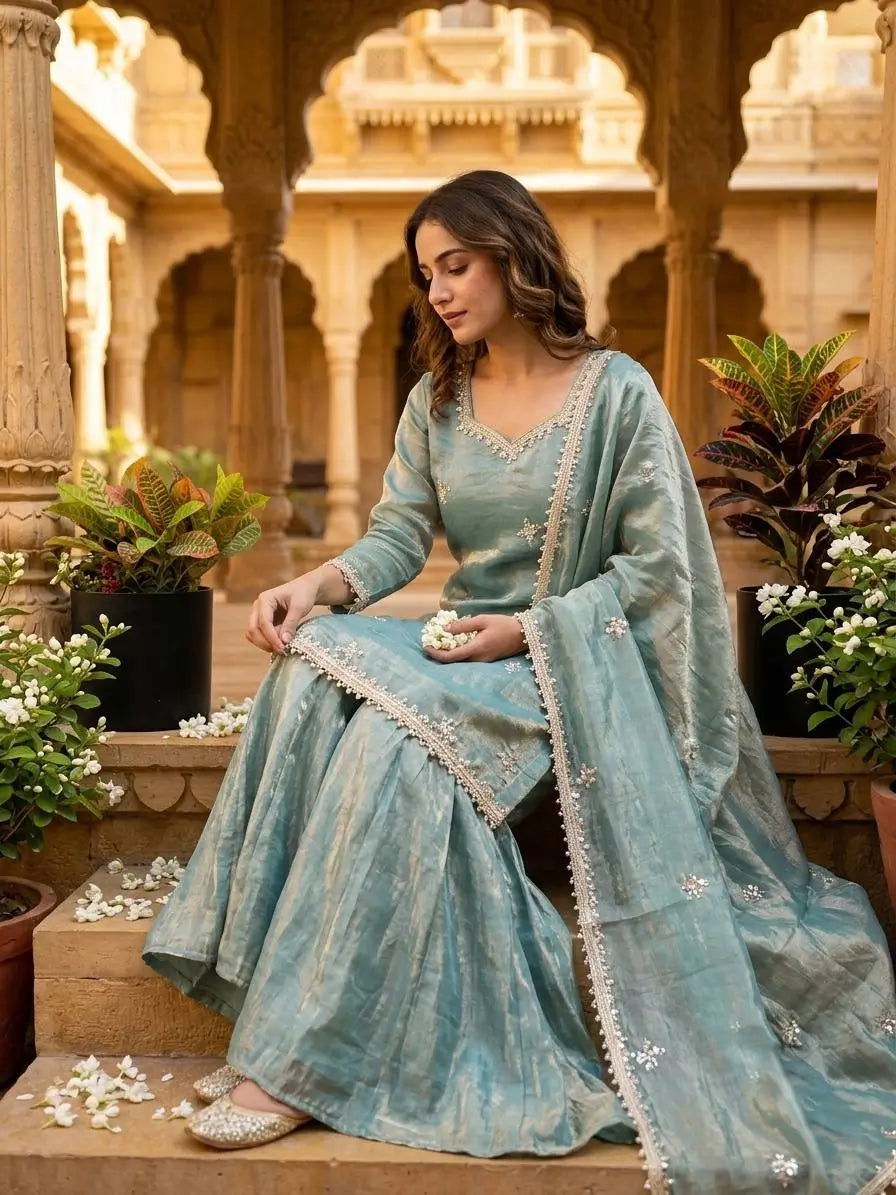 Dusty Rose Mirror Sharara Set