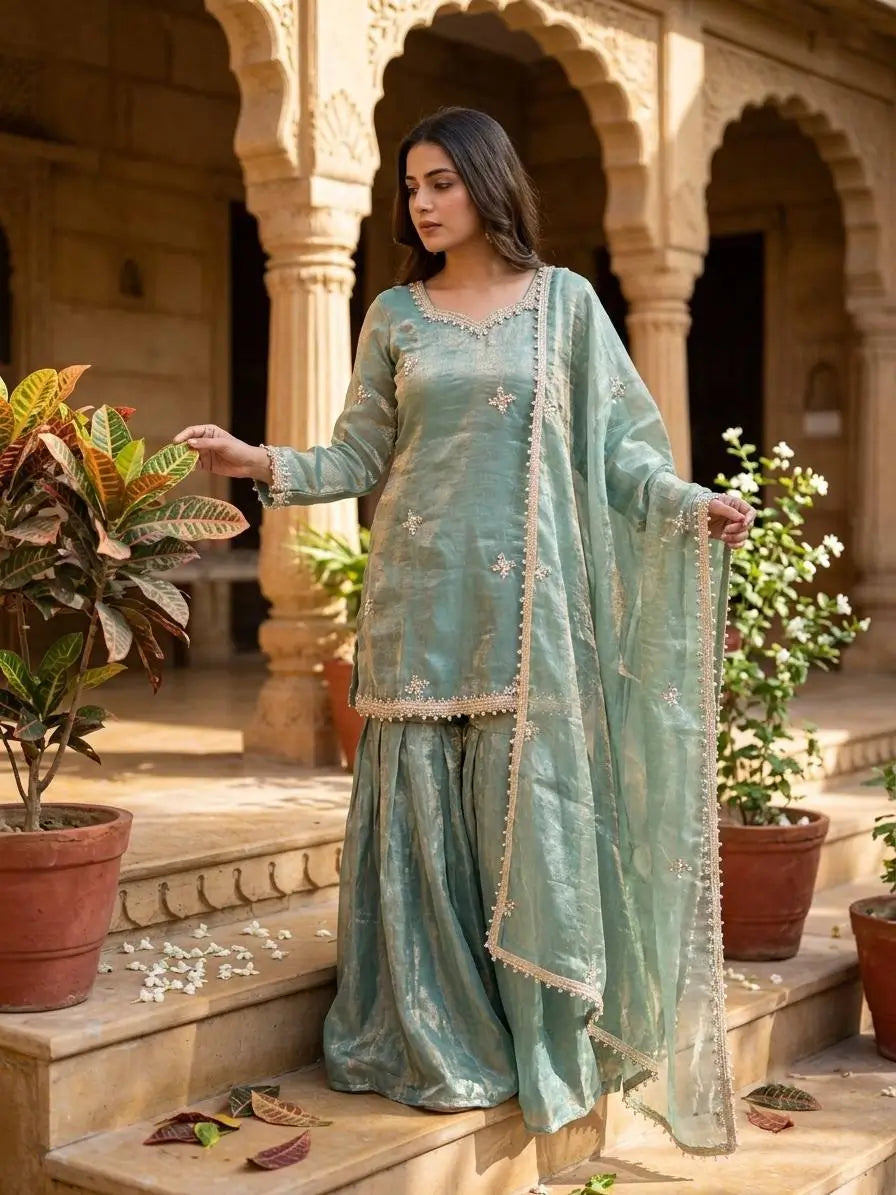 Dusty Rose Mirror Sharara Set