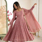 Dusty Rose Roman Silk Anarkali Set for Festive and Wedding Wear