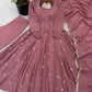 Dusty Rose Roman Silk Anarkali Set for Festive and Wedding Wear
