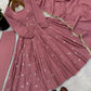 Dusty Rose Roman Silk Anarkali Set for Festive and Wedding Wear