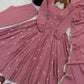 Dusty Rose Roman Silk Anarkali Set for Festive and Wedding Wear