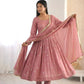 Dusty Rose Roman Silk Anarkali Set for Festive and Wedding Wear