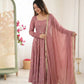Dusty Rose Roman Silk Anarkali Set for Festive and Wedding Wear