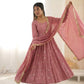 Dusty Rose Roman Silk Anarkali Set for Festive and Wedding Wear