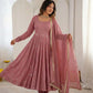 Dusty Rose Roman Silk Anarkali Set for Festive and Wedding Wear