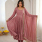 Dusty Rose Roman Silk Anarkali Set for Festive and Wedding Wear