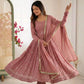 Dusty Rose Roman Silk Anarkali Set for Festive and Wedding Wear