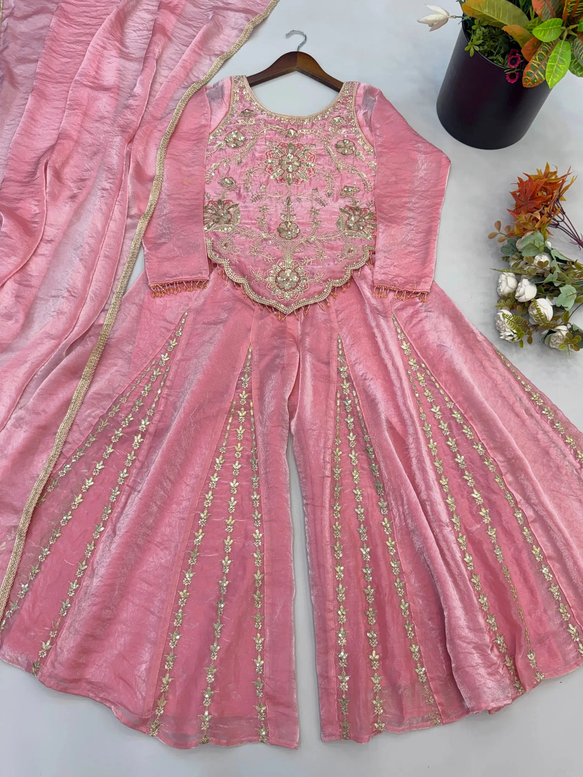 Dusty Rose Sequin Sharara Set