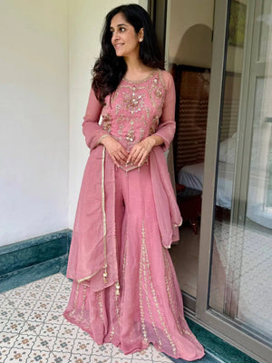 Dusty Rose Sequin Sharara Set