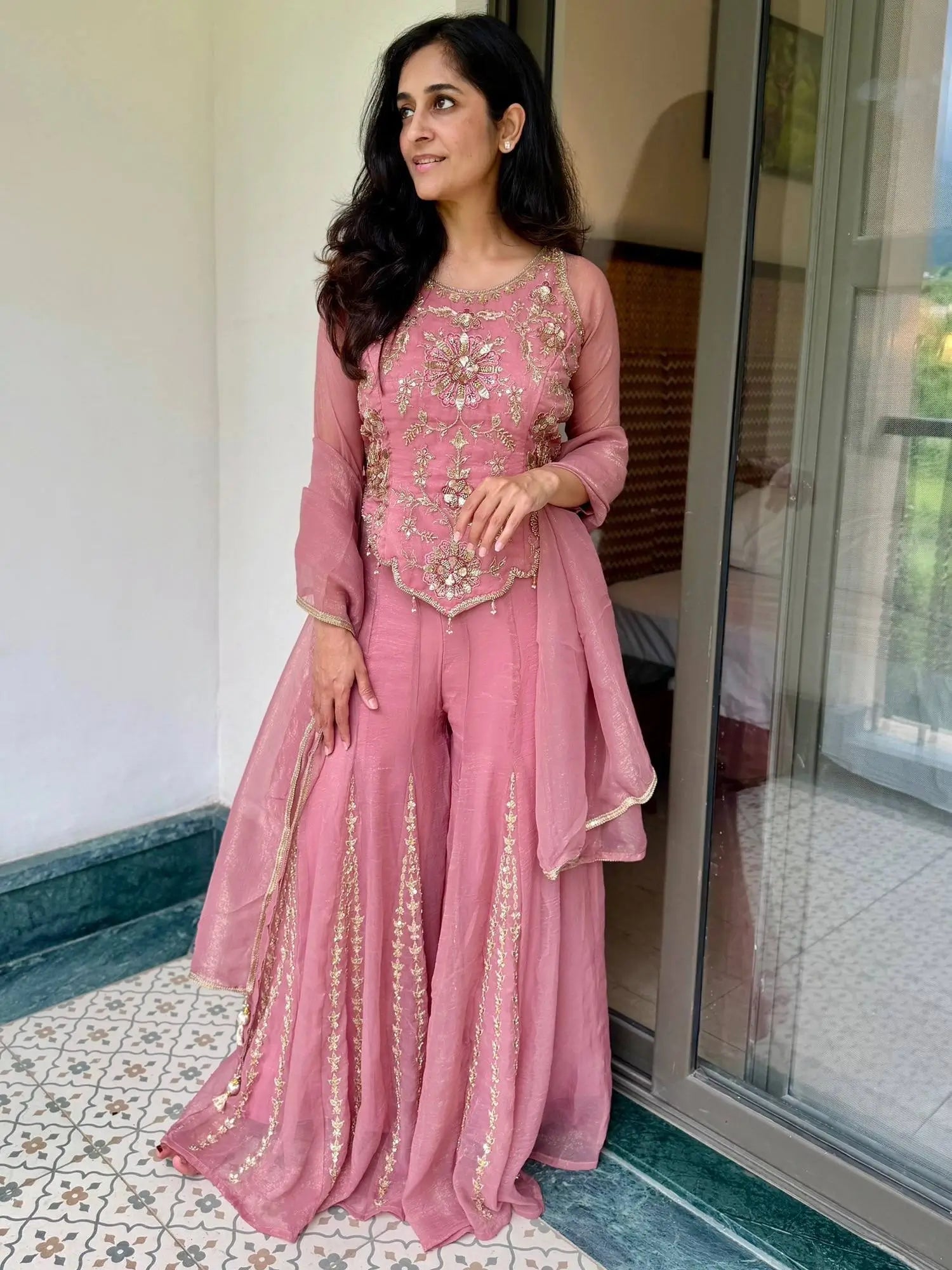 Dusty Rose Sequin Sharara Set