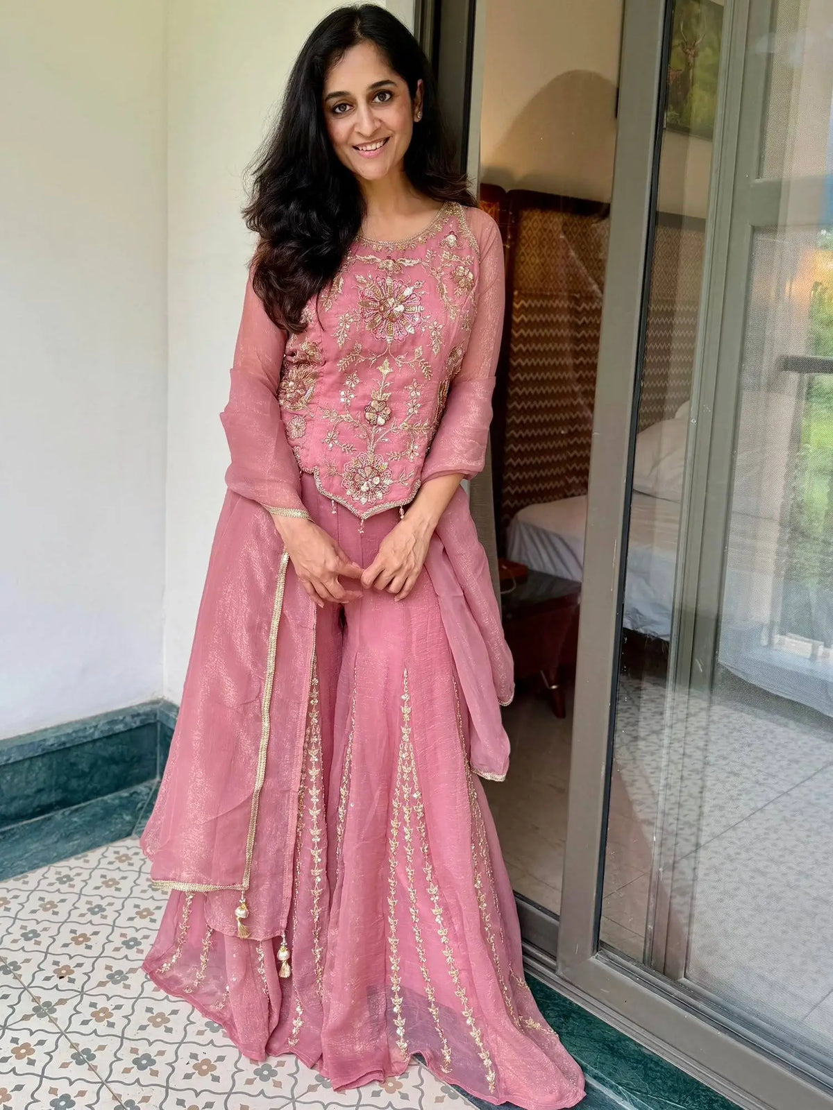 Dusty Rose Sequin Sharara Set