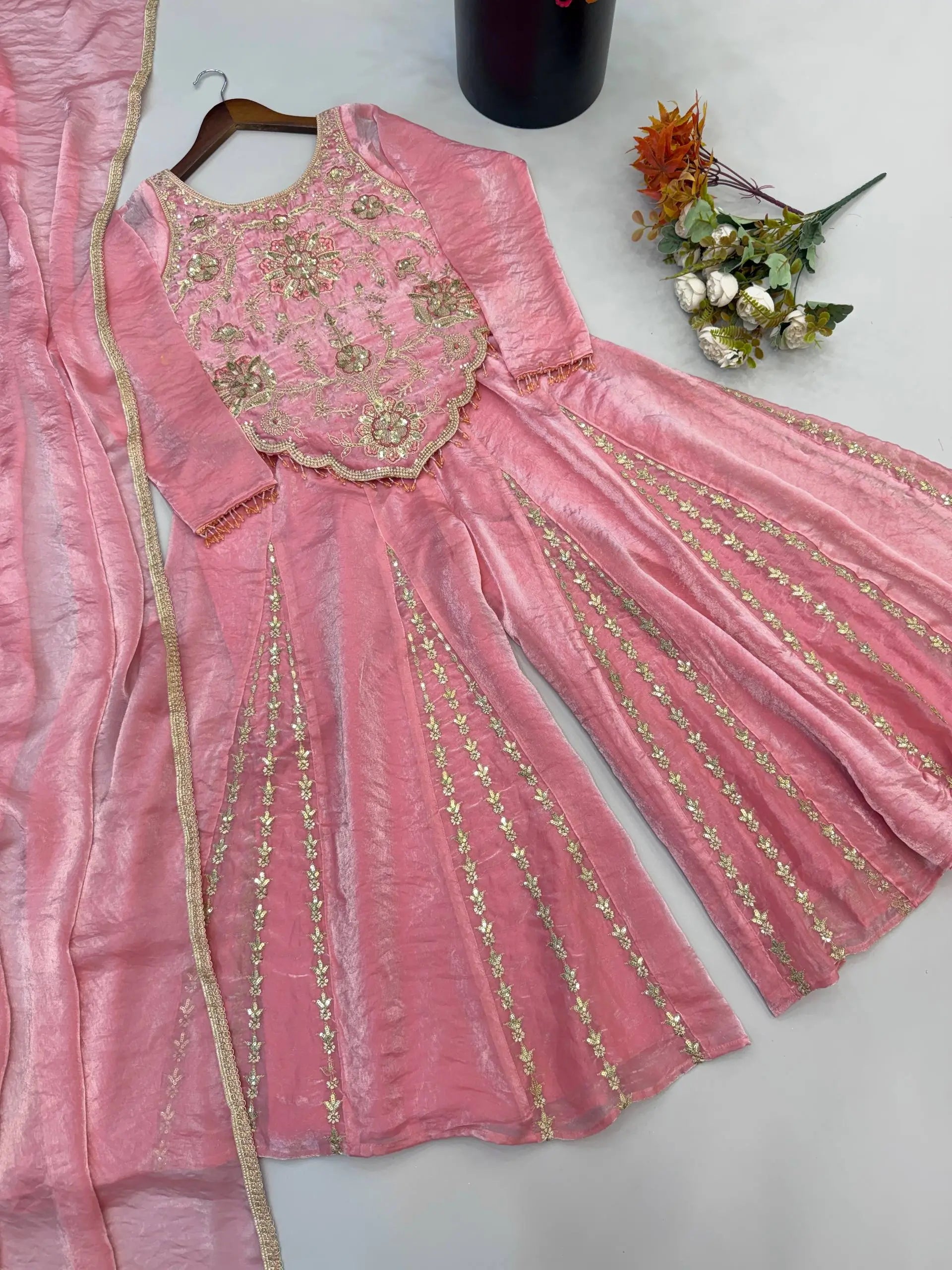 Dusty Rose Sequin Sharara Set