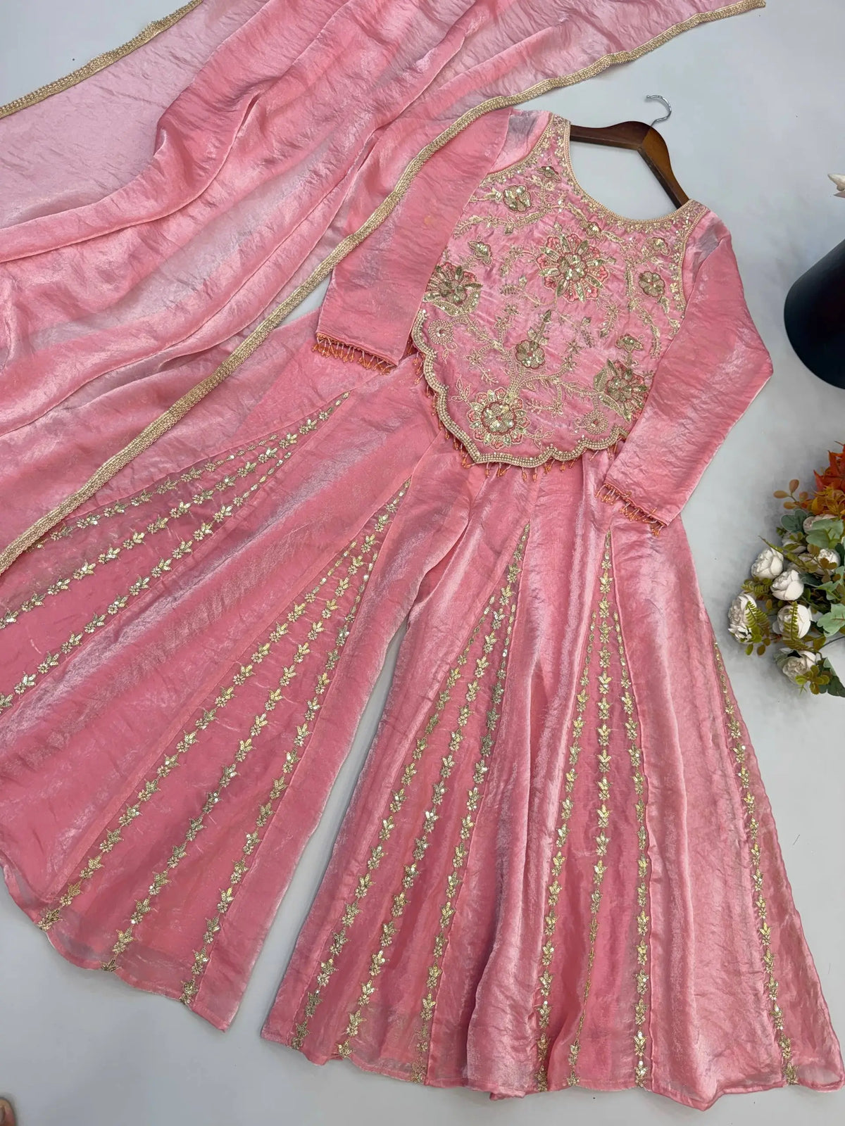 Dusty Rose Sequin Sharara Set