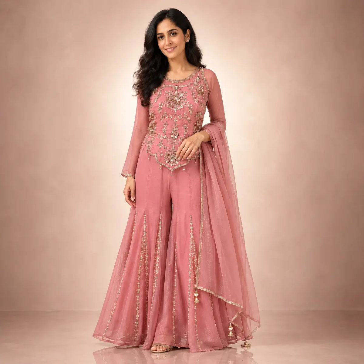 Dusty Rose Sequin Sharara Set
