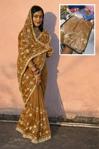 Handworked Gota Patti Georgette Saree with Sequence Lace Border
