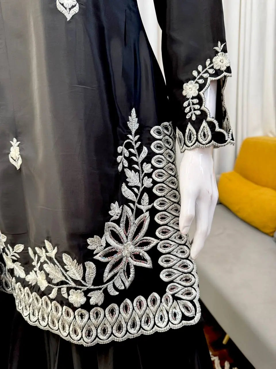Elegant Black Crepe Palazzo Suit Set for Festive and Wedding Wear
