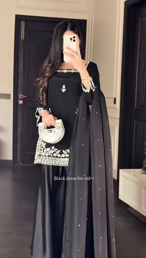 Elegant Black Crepe Palazzo Suit Set for Festive and Wedding Wear