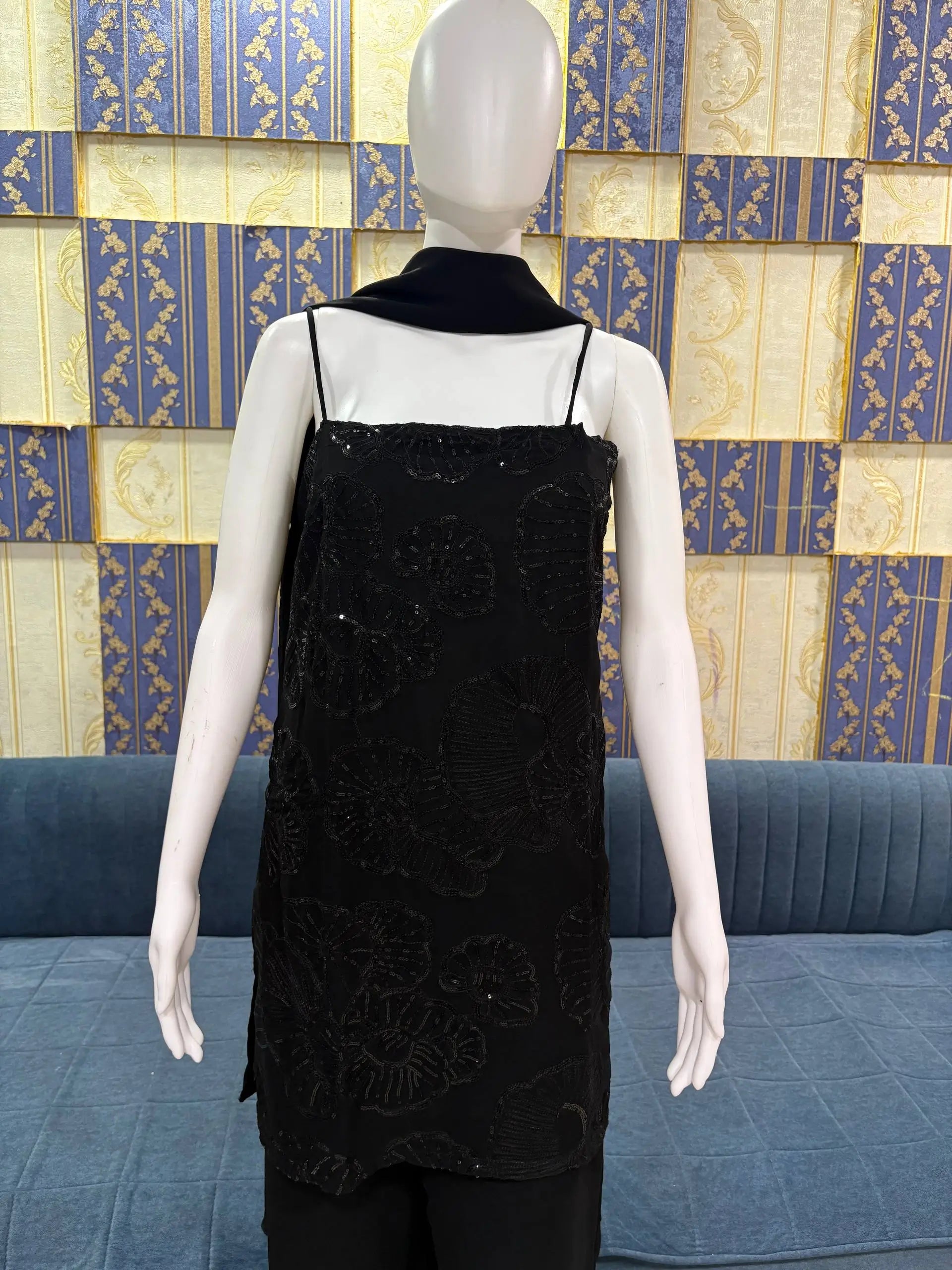 Elegant Black Faux Georgette Sequins Palazzo Set for Party and Festive Wear