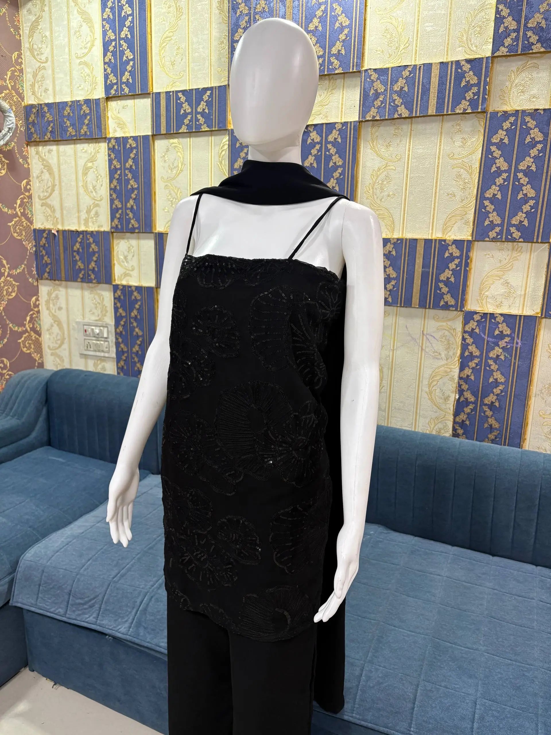 Elegant Black Faux Georgette Sequins Palazzo Set for Party and Festive Wear