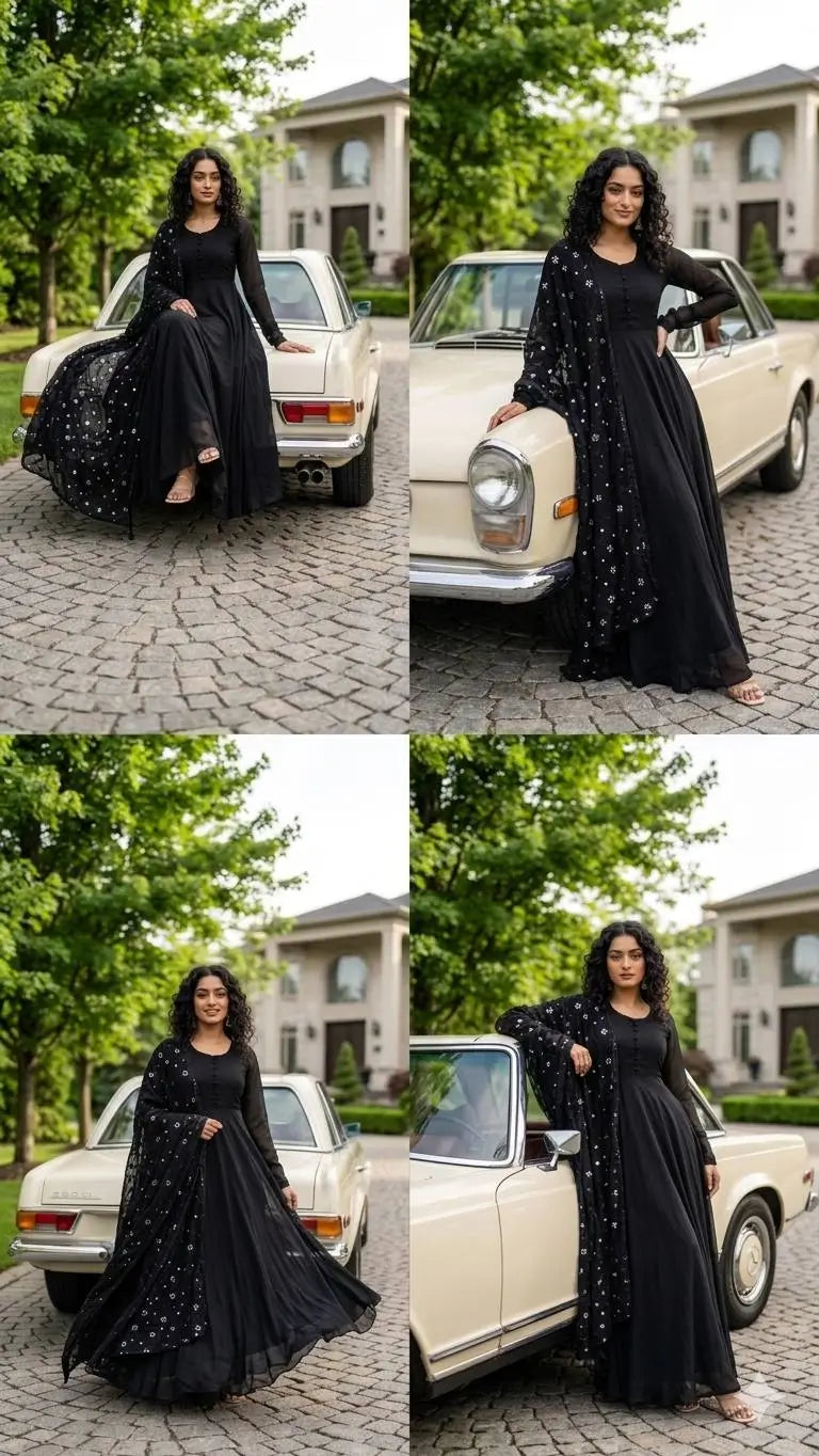 Elegant Black Georgette Anarkali Suit for Festive and Party Wear