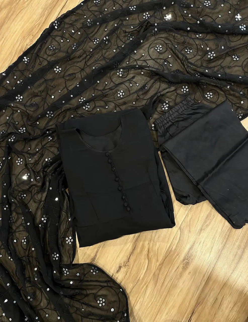 Elegant Black Georgette Anarkali Suit for Festive and Party Wear