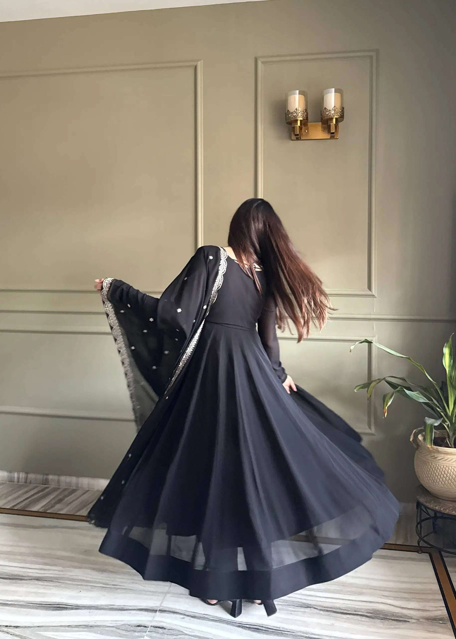 Elegant Black Georgette Anarkali Suit with Embroidered Dupatta for Festive and Evening Wear