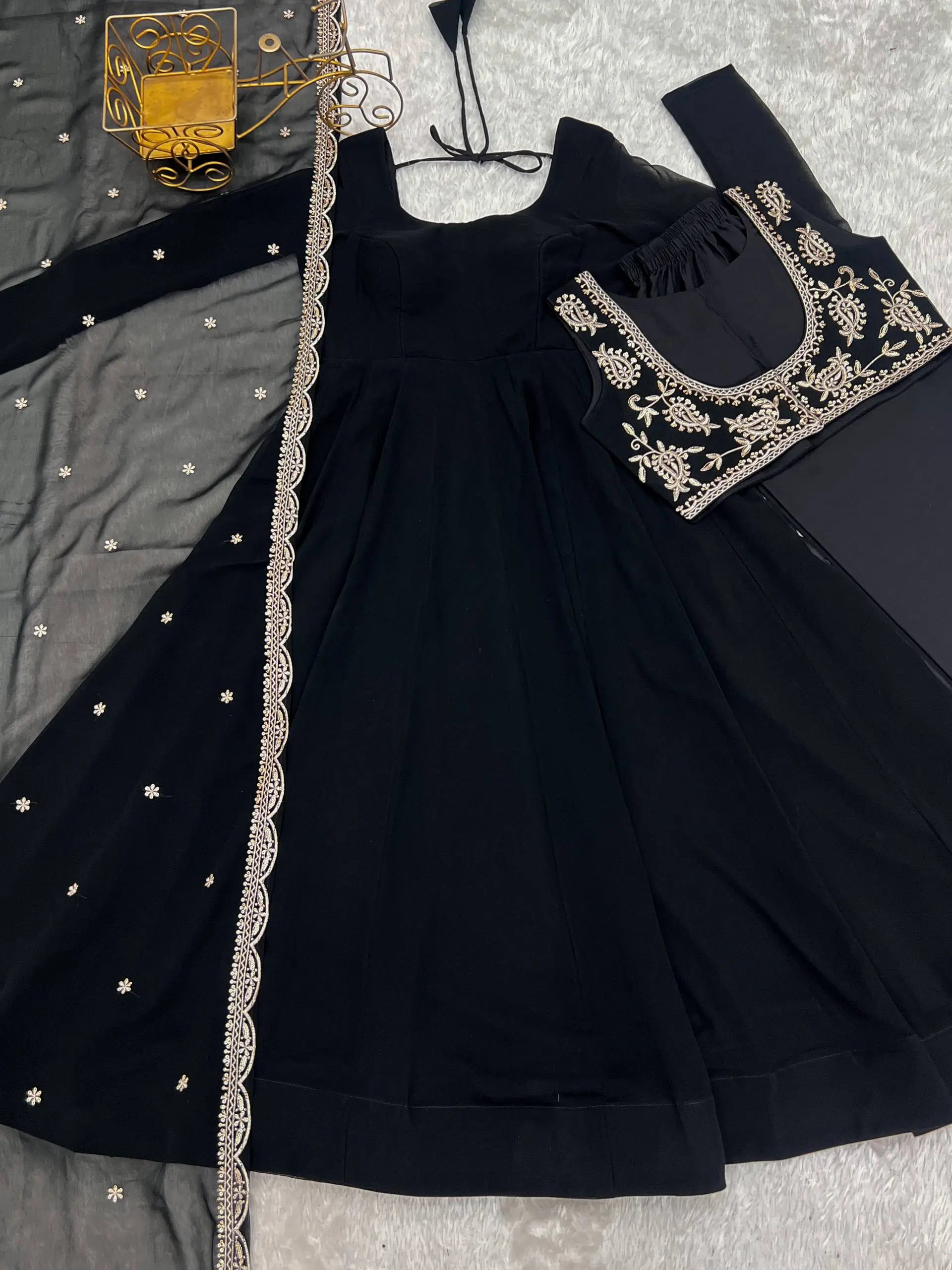 Elegant Black Georgette Anarkali Suit with Embroidered Dupatta for Festive and Evening Wear