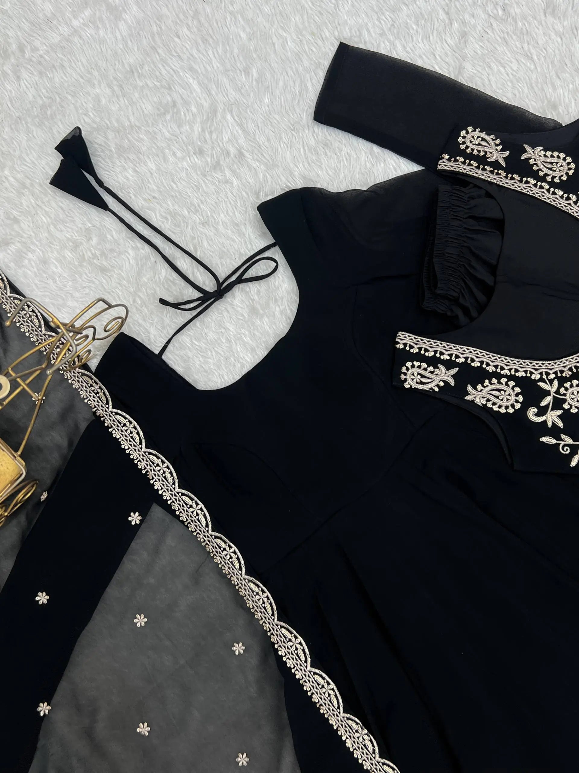 Elegant Black Georgette Anarkali Suit with Embroidered Dupatta for Festive and Evening Wear