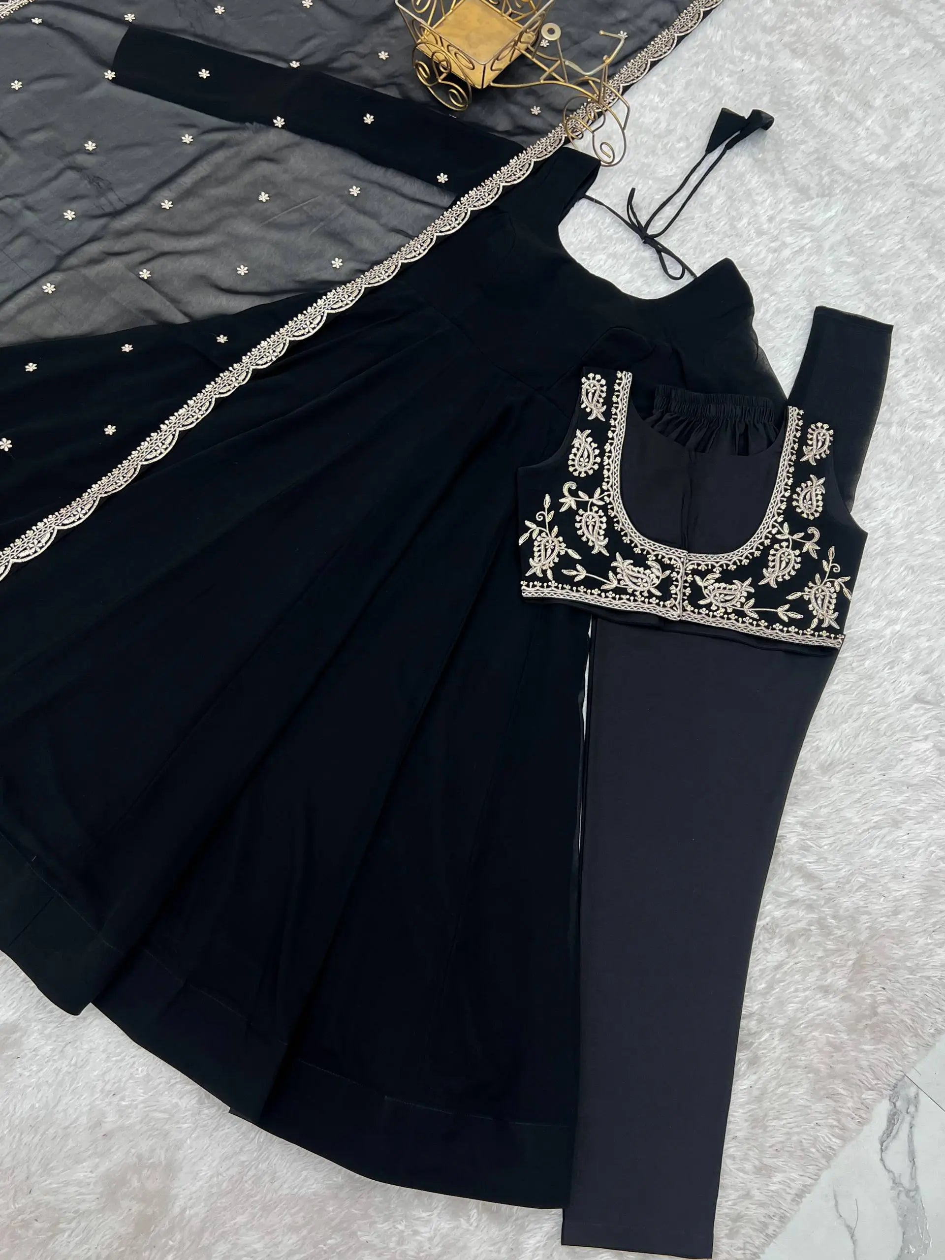 Elegant Black Georgette Anarkali Suit with Embroidered Dupatta for Festive and Evening Wear