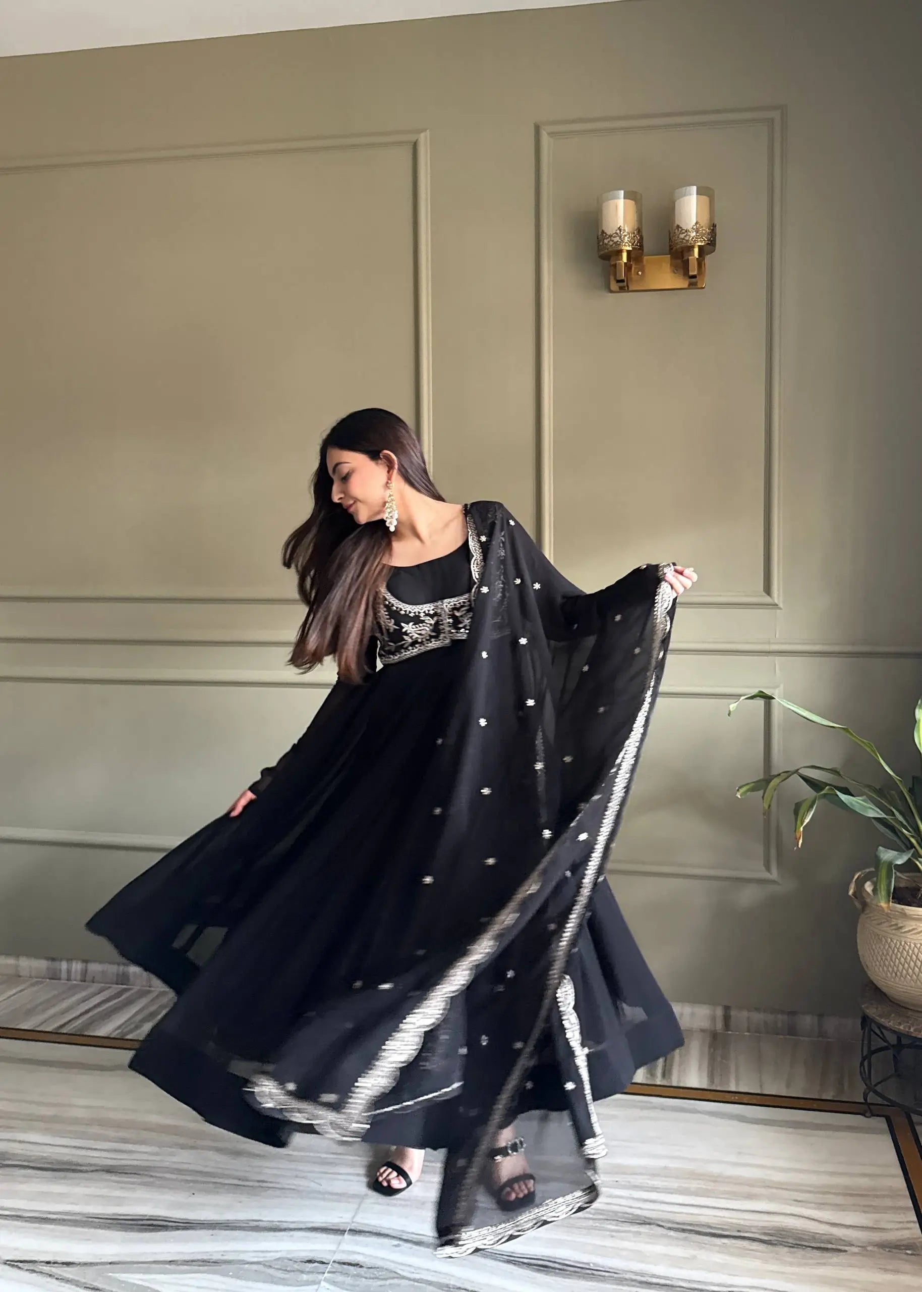 Elegant Black Georgette Anarkali Suit with Embroidered Dupatta for Festive and Evening Wear