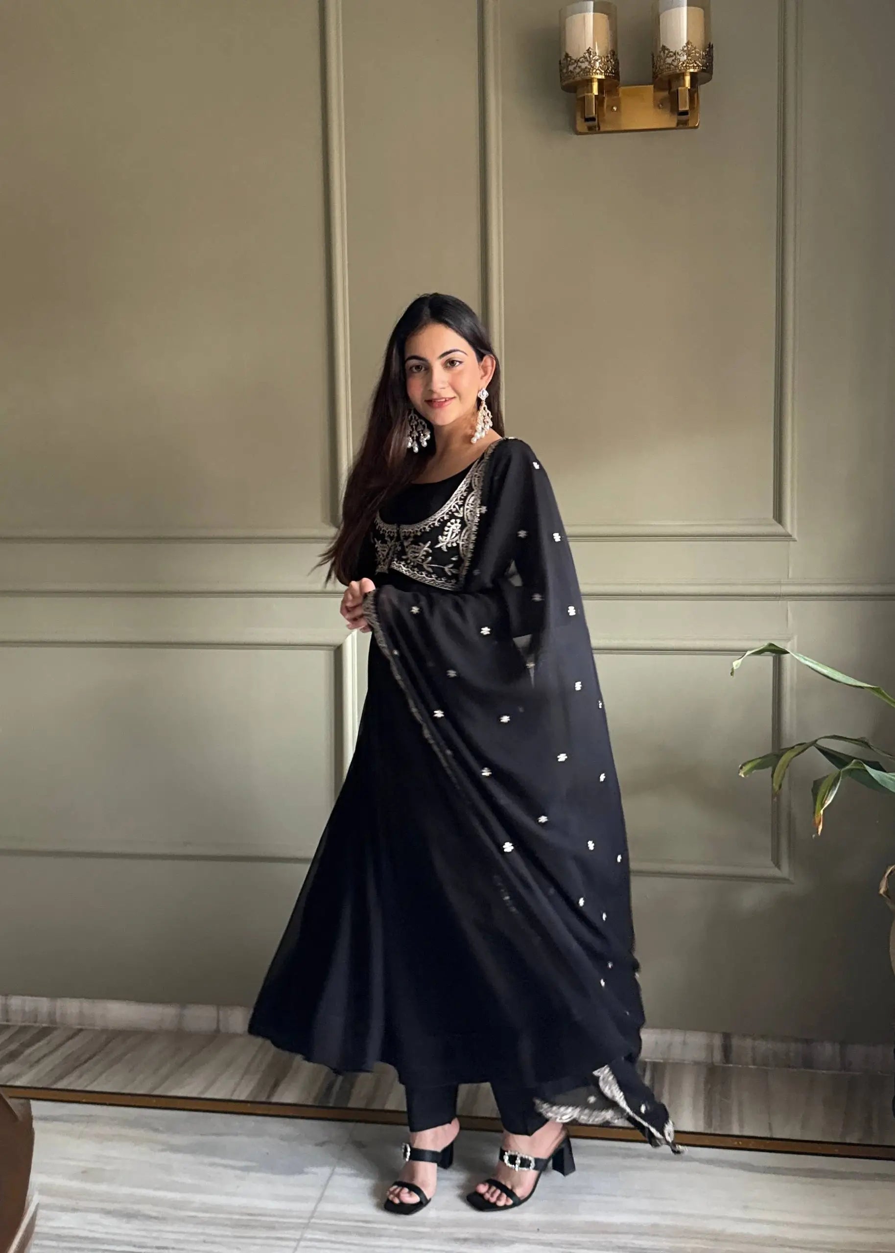 Elegant Black Georgette Anarkali Suit with Embroidered Dupatta for Festive and Evening Wear