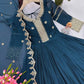 Elegant Blue Heavy Shimmer Silk Gown with Dupatta – Embroidery Sequins Work, 3.5 Meter Flair, Fully Stitched