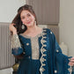 Elegant Blue Heavy Shimmer Silk Gown with Dupatta – Embroidery Sequins Work, 3.5 Meter Flair, Fully Stitched