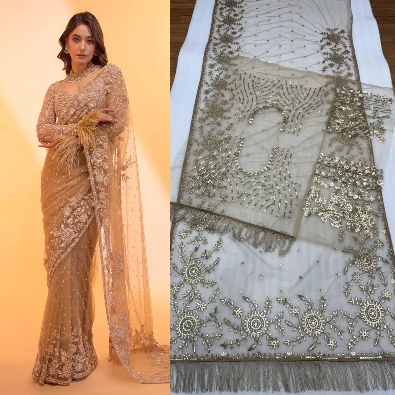 Elegant Butterfly Net Embroidered Saree for Wedding, Festive and Reception Wear