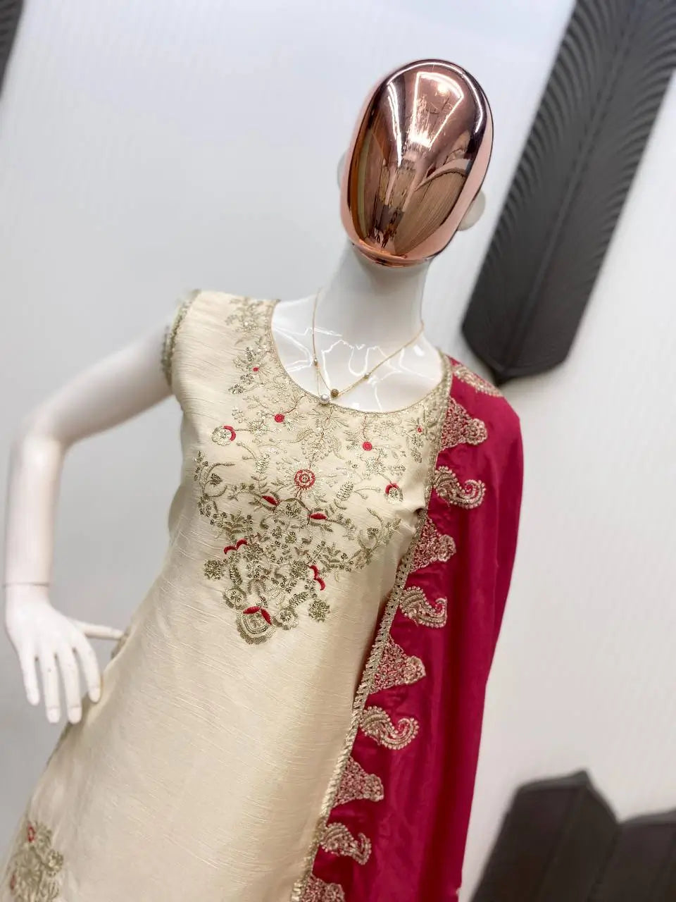 Elegant Butterfly Net Embroidered Top & Plazzo Set