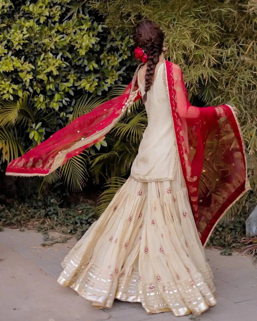 Elegant Butterfly Net Embroidered Top & Plazzo Set
