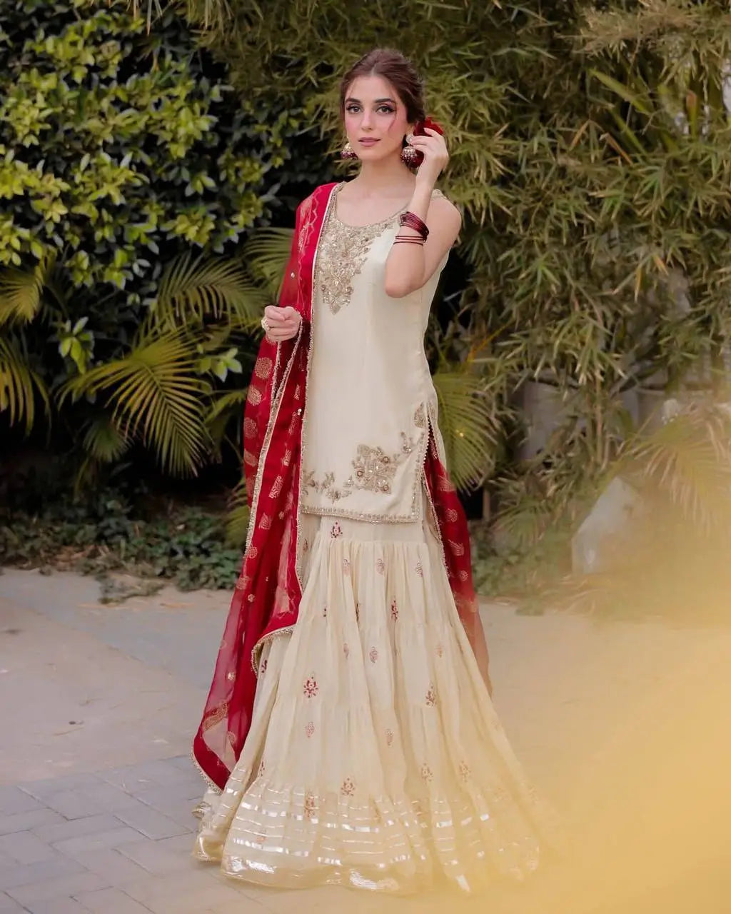 Elegant Butterfly Net Embroidered Top & Plazzo Set