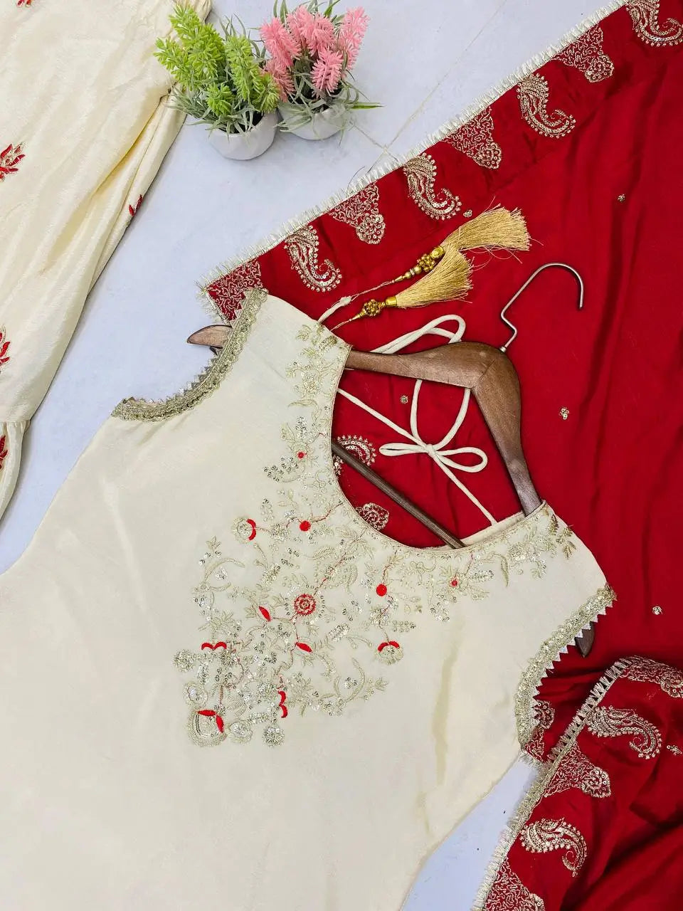 Elegant Butterfly Net Embroidered Top & Plazzo Set