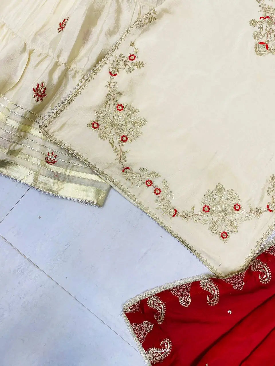 Elegant Butterfly Net Embroidered Top & Plazzo Set