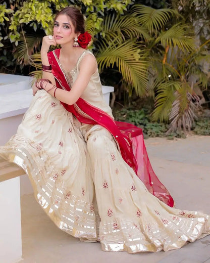 Elegant Butterfly Net Embroidered Top & Plazzo Set