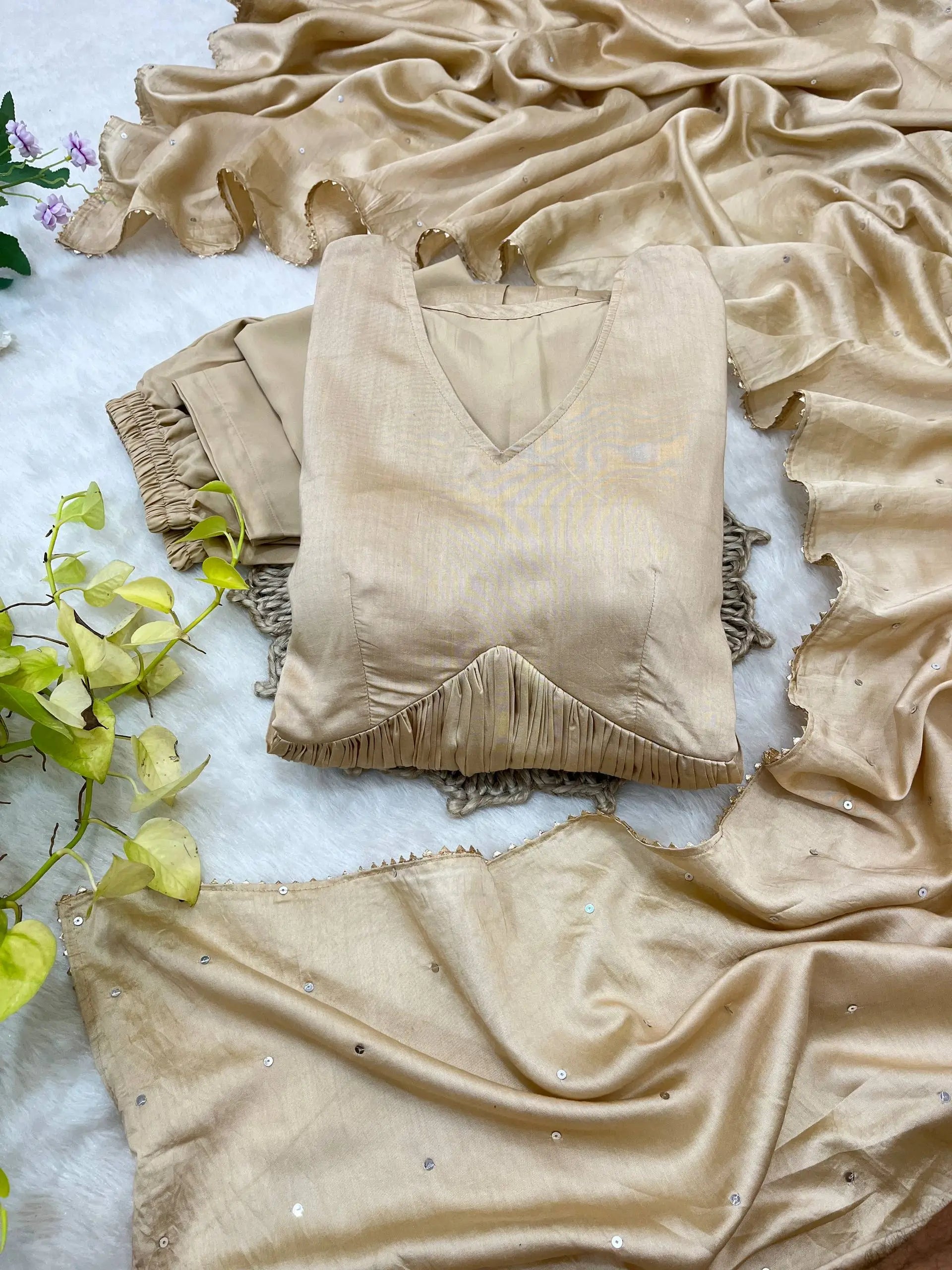 Elegant Chanderi Cotton Anarkali Gown Set with Dupatta and Bottom