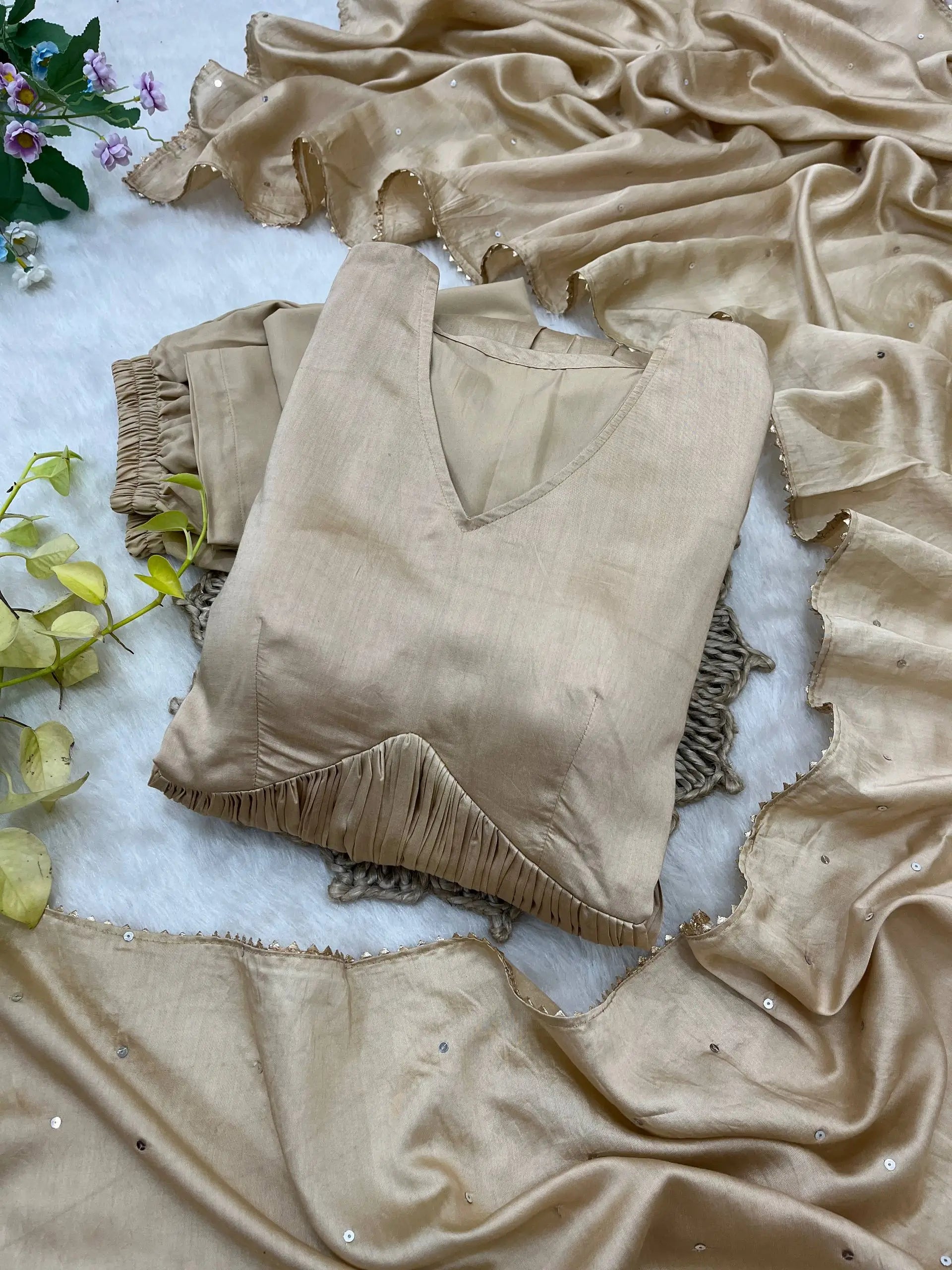 Elegant Chanderi Cotton Anarkali Gown Set with Dupatta and Bottom