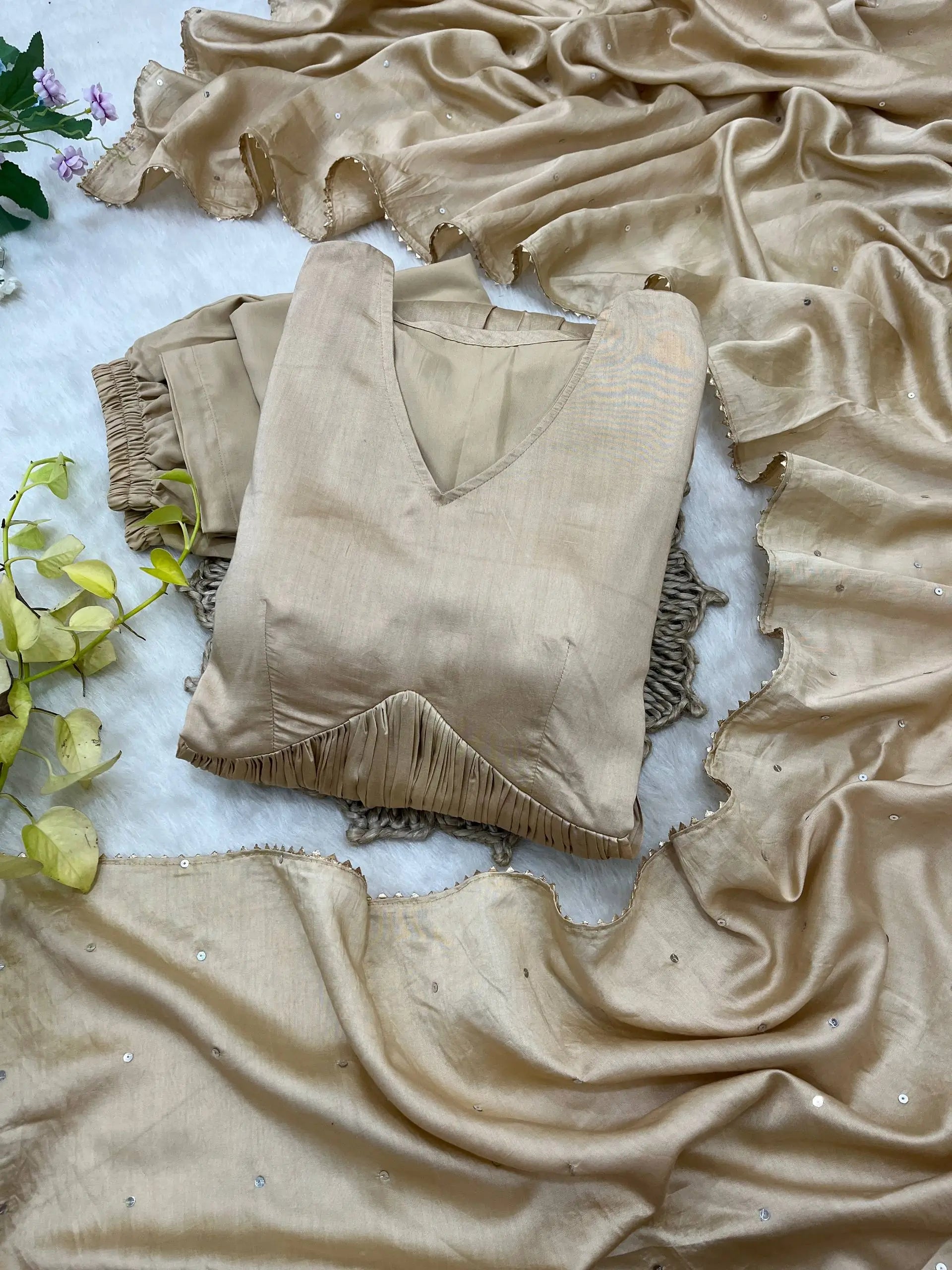 Elegant Chanderi Cotton Anarkali Gown Set with Dupatta and Bottom