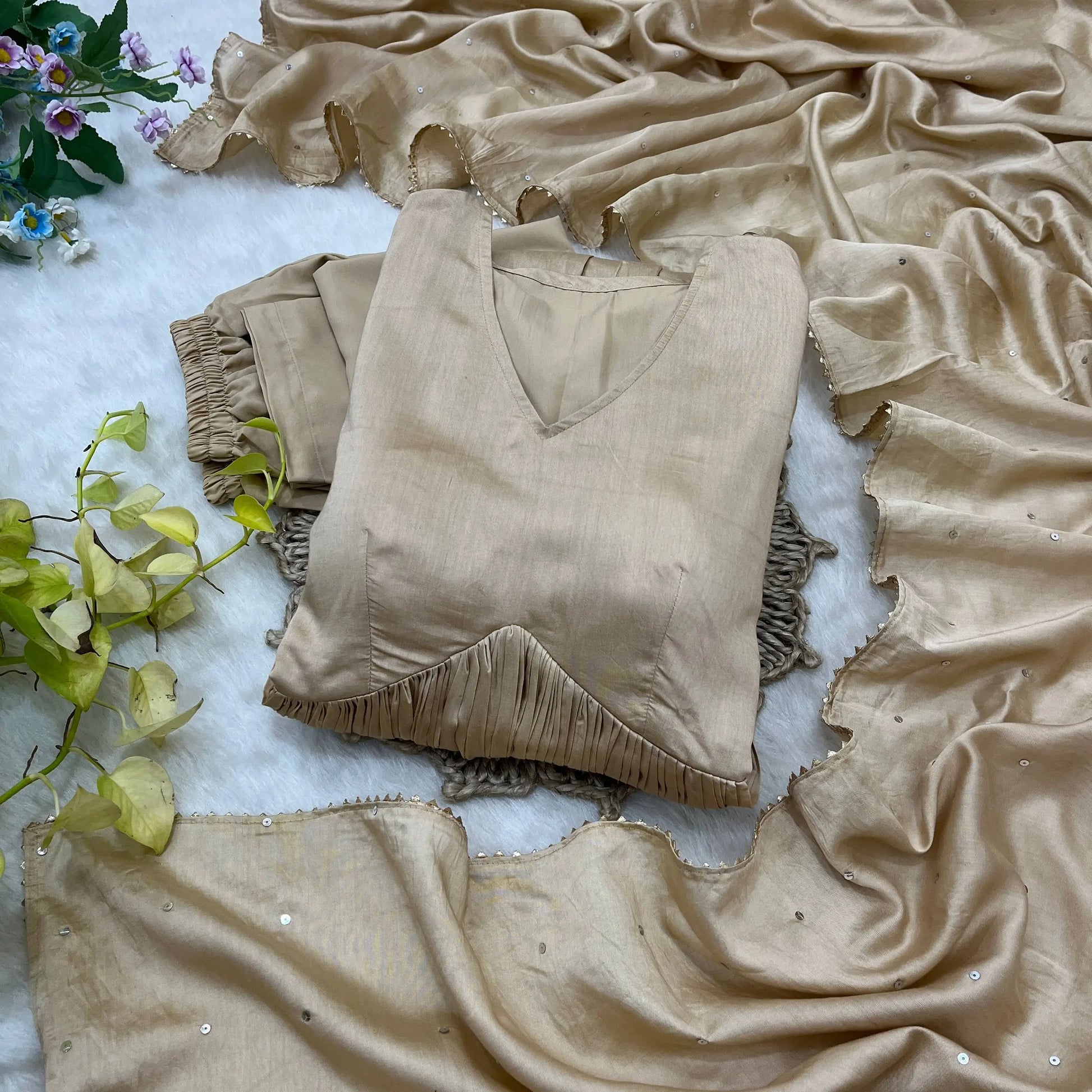 Elegant Chanderi Cotton Anarkali Gown Set with Dupatta and Bottom