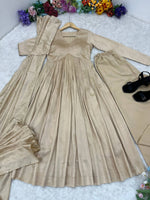 Elegant Chanderi Cotton Anarkali Gown Set with Dupatta and Bottom