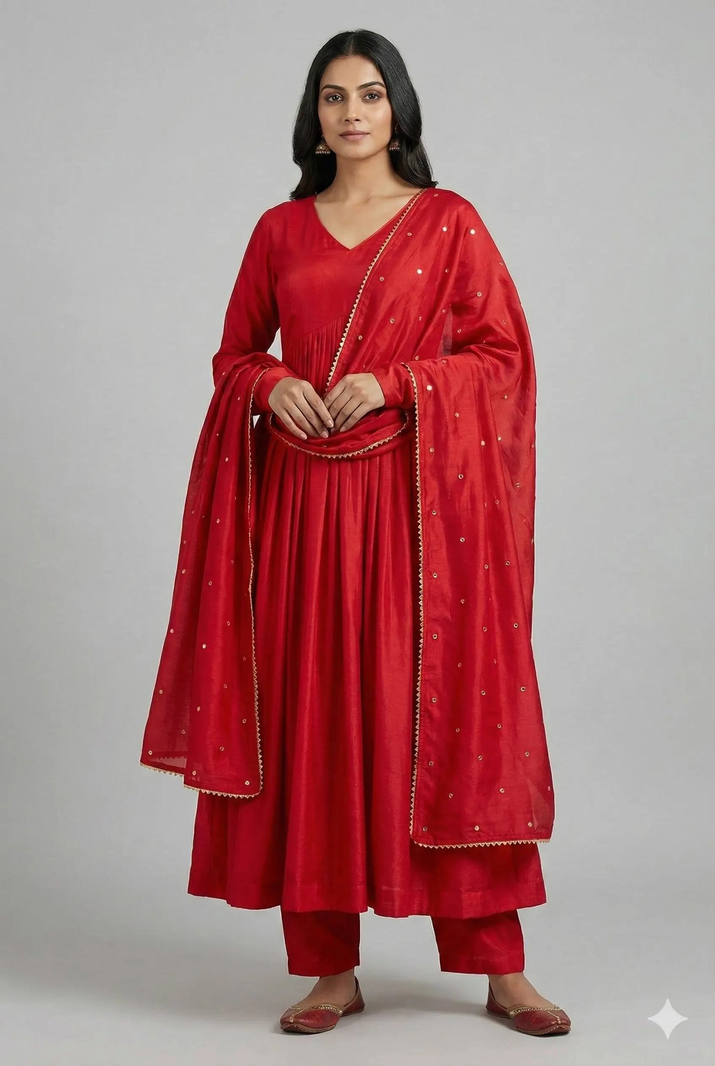 Elegant Chanderi Cotton Anarkali Gown Set with Dupatta and Bottom
